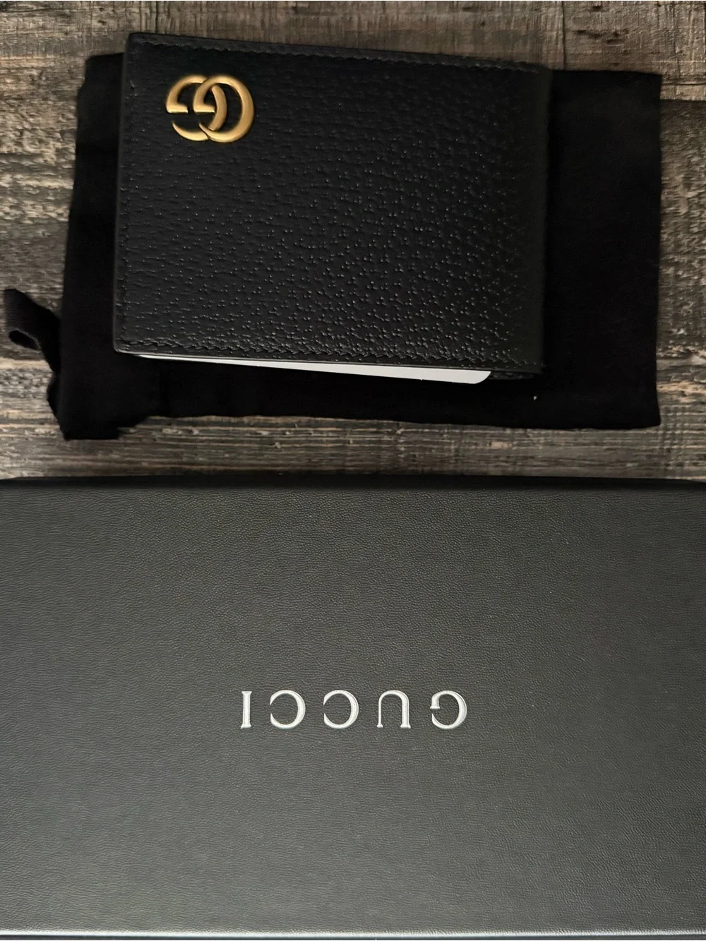 Gucci Black Leather Card Holder with Gold Double G